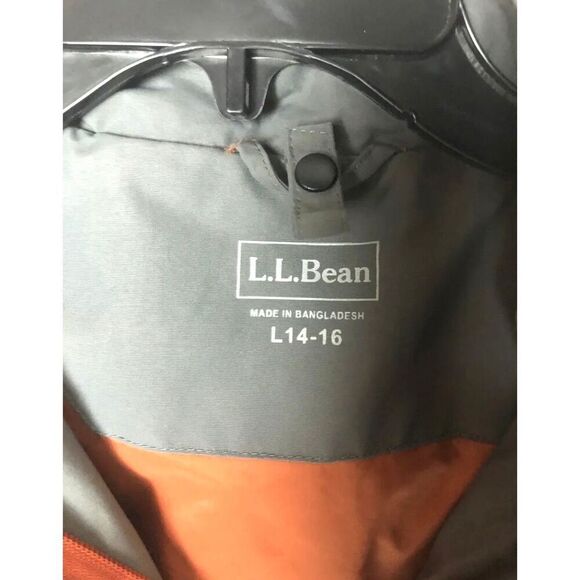 LL Bean Youth Nylon Jacket Windbreaker Orange Gray Size 14-16 L - Picture 5 of 6